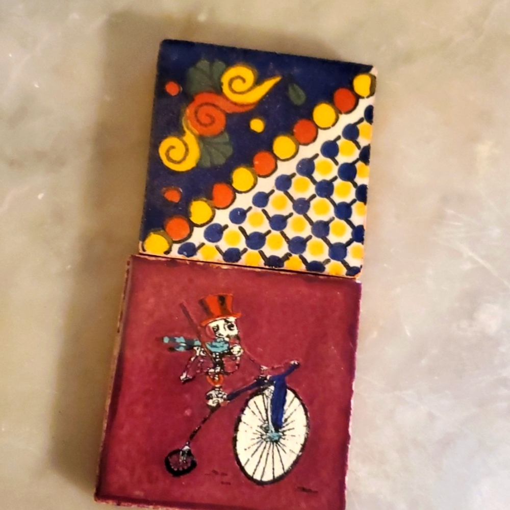 3 for $20 Set 2 Talavera Mexico Tiles - Skeleton Uni Cycle + mix  2" terracotta